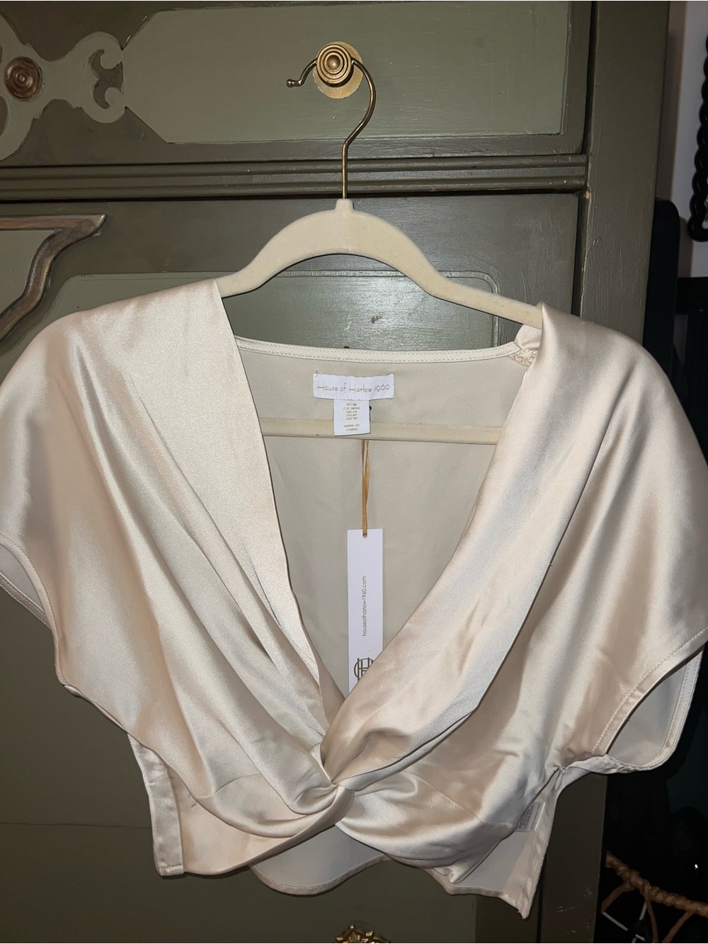 House of Harlow 1960 Champagne Satin Twist-Front Crop Top